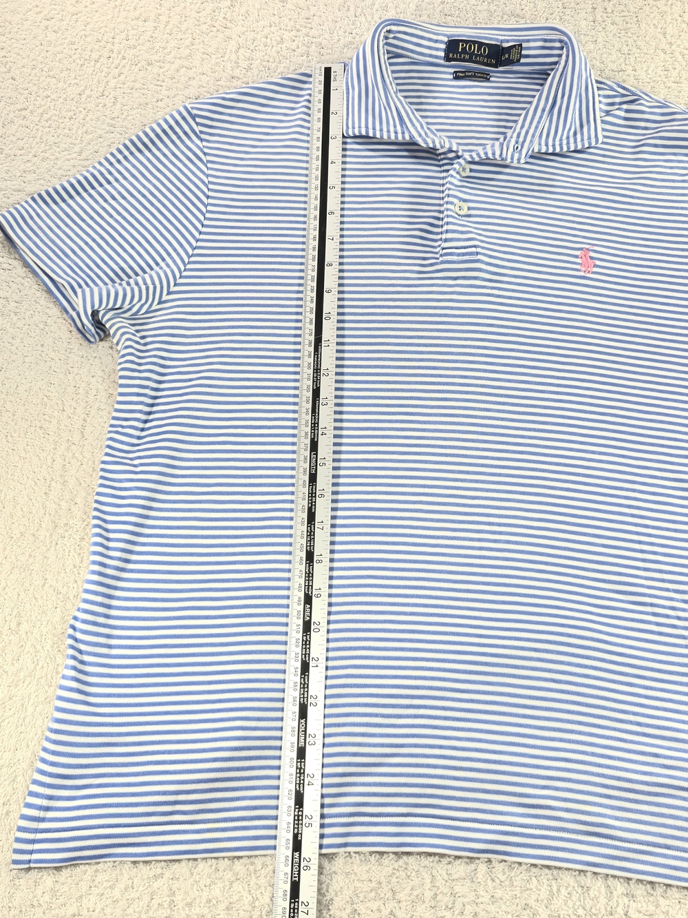 Polo Ralph Lauren Women's L Pima Soft Touch Striped Polo Shirt Blue White Pink - Picture 4 of 9
